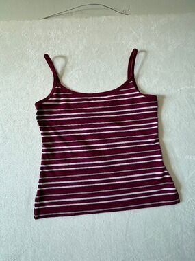 4/25 Guess Striped Tank Top in Burgundy and White